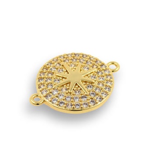 Micropavé CZ Circular Connector, Circular Star Connector, 18K Gold Filled Polaris Charm, Polaris Connector, DIY Jewelry Supplies, 22x17mm