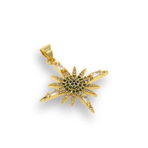 North Star Pendant, 18K Gold Filled North Star Necklace, Micropavé CZ Star Pendant, Starburst Charm, DIY Jewelry Supplies, 26x28mm