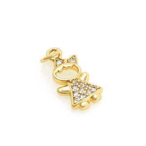 Pendant for Girls, Micropavé CZ Charm for Kids, 18K Gold Filled Necklace for Girls, Charm for Girls, DIY Jewelry Supplies, 7x17x1.5mm