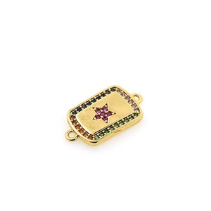18K Gold Filled Rectangular Connector, Micropavé CZ Pentagram Connector, Pentagram Charm, Starburst Charm, DIY Jewelry Supplies, 10x20x1.8mm