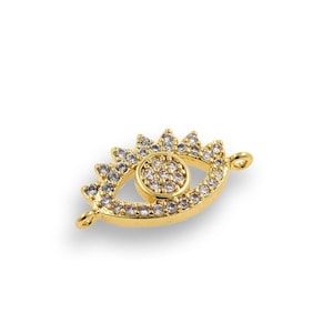 Micropavé CZ Eye Connector, Evil Eye Connector, Eye Charm, Evil Eye Jewelry, DIY Jewelry Supplies, 19x10mm