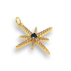 North Star Pendant, 18K Gold Filled North Star Necklace, Micropavé CZ Star Pendant, Starburst Charm, DIY Jewelry Supplies, 23x28mm