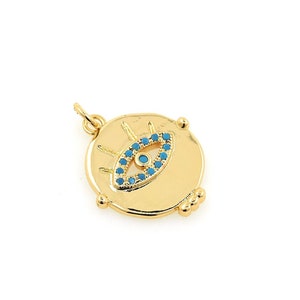 18K Gold Filled Round Turquoise Pendant, Turquoise Eye Pendant, Evil Eye Charm,Evil Eye Necklace,Eye Jewelry,DIY Jewelry Supplies, 22x17x2mm