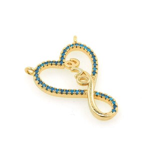 Colgante de corazón turquesa lleno de oro de 18 quilates, joyas de corazón de carta, collar de corazón, amuleto de letras, suministros de joyería de bricolaje, 23x16x2.5mm
