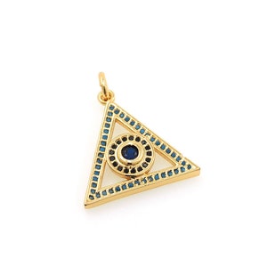 18K Gold Filled Triangle Turquoise Pendant, Triangle Charm, Micropavé CZ Round Charm, Geometric Pendant, DIY Jewelry Supplies, 23x20x3.5mm