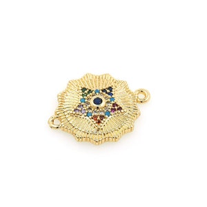 18K Gold Stuffed Medallion Connector, Micropavé CZ Star Connector, Medallion Charm, Pentagram Charm, DIY Jewelry Supplies, 16x20x3mm
