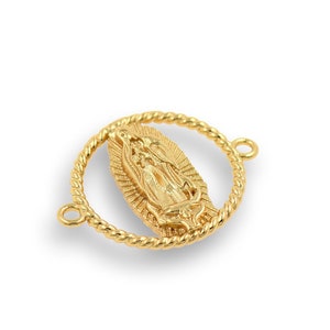 18K Gold Filled Round Virgin Mary Connector, Religious Charm, Mary Charm, Round Jewelry Connector, DIY Jewelry Supplies, 23x18mm