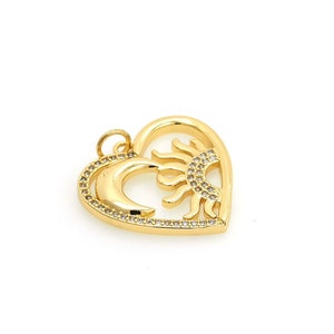 18K Gold Filled Heart Pendant,Micropavé CZ Sun Pendant,Crescent Moon Charm,Moon Necklace,Heart Jewelry,DIY Jewelry Supplies,21.5x23.5x2.3mm