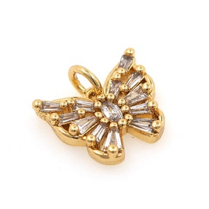 18K Gold Filled Butterfly Charm, Micropavé CZ Butterfly Necklace, Insect Pendant, Flying Charm, DIY Jewelry Supplies, 14x14.5x2.6mm