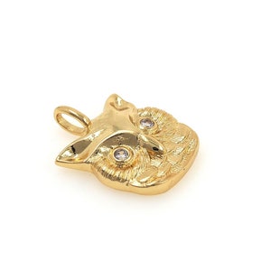 Ciondolo gufo impagliato in oro 18 carati, collana gufo Micropavé CZ, ciondolo gufo, ciondolo volante, forniture per gioielli fai-da-te, 26x19x5mm