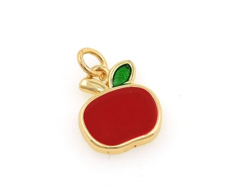 Colgante de manzana relleno de oro de 18 quilates, collar de manzana de esmalte, colgante de frutas, amuleto de verano, amuleto de frutas, suministros de joyería de bricolaje, 16x11x2mm