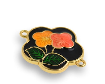 18K Gold Filled Flower Connector, Enamel Flower Connector, Flower Charm, Flower Charm, Plant Connector, DIY Jewelry Supplies, 20.5x16.5mm