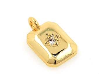 18K ゴールドフィルド長方形八角形ペンダント、マイクロパヴェ CZ