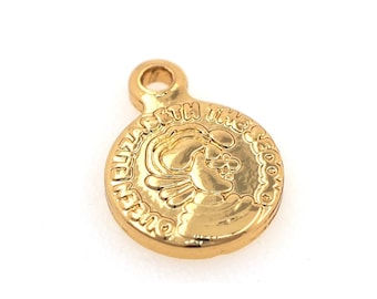 18K Gold Filled Coin Pendant, Round Charm, Gold Coin Jewelry, For Bracelet Necklace Jewelry Making Supplies, 8x6x1mm