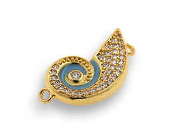 18K Gold Filled Conch Pendant, Enamel Conch Jewelry, Micropavé CZ Ocean Charm, Spiral Pendant, Beach Charm, DIY Jewelry Supplies, 22x12mm
