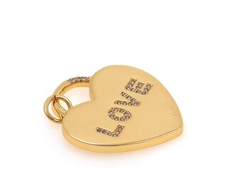Colgante de carta de corazón relleno de oro de 18 quilates, collar de corazón de melocotón Micropavé CZ, amuleto de letras, colgante de amor, suministros de joyería de bricolaje, 31x25x2mm