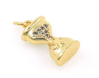 Hourglass Pendant, Micropavé CZ Time Charm, 18K Gold Filled Hourglass Charm, Hourglass Necklace, DIY Jewelry Supplies, 19x9x5mm