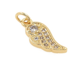 18K Gold Filled Angel Wings Pendant, Micropavé CZ Wings Necklace Charm, Flying Charm,For Jewelry Making