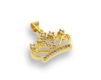 Micropavé CZ Heart Crown Pendant, Royal Charm, 18K Gold Filled Queen's Crown Necklace, Crown Jewelry, DIY Jewelry Supplies, 18x15mm