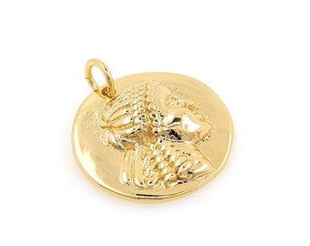 18K Gold Filled Round Head Necklace, Gold Coin Pendant, Coin Pendant, Portrait Pendant, DIY Jewelry Making Accessories, 21x18x3.5mm