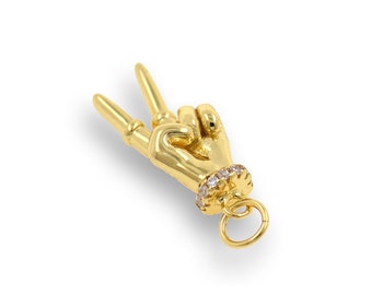 Ciondolo a mano Victory riempito in oro 18 carati, charm vittoria, ciondolo gesto, collana gesto, forniture gioielli fai-da-te, 9x21mm