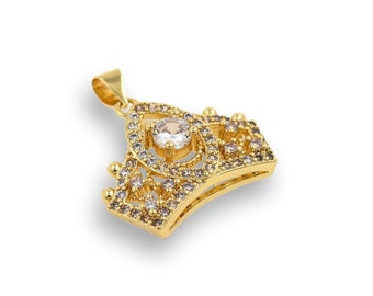 Micropavé CZ Heart Crown Pendant, Royal Charm, 18K Gold Filled Queen's Crown Necklace, Crown Jewelry, DIY Jewelry Supplies, 24x20mm
