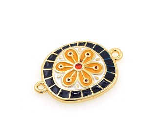 18K Gold filled Emaille Blumen Verbinder, Runder Blumen Anhänger, Pflanzenstecker, DIY Schmuckzubehör, 13x19x2mm