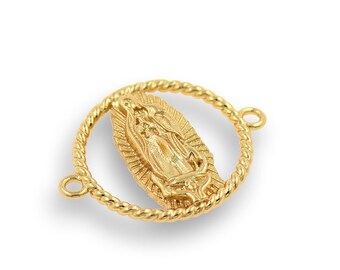 18K Gold Filled Round Virgin Mary Connector, Religious Charm, Mary Charm, Round Jewelry Connector, DIY Jewelry Supplies, 23x18mm