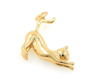 18K Gold Filled Cat Pendant, Cat Charm, 3D Animal Pendant, Cat Jewelry, Cat Necklace, DIY Jewelry Supplies, 28x21.5x5.5mm
