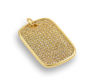 Pendentif Rectangle Rempli d’Or 18K, Collier Rectangle Micropavé CZ, Pendentif en Zircon, Pendentif Géométrique, Fournitures de Bijoux DIY, 16x25mm