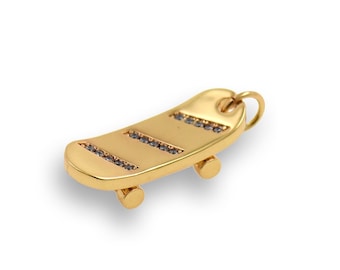 Skateboard hanger, 18K goud gevuld skateboard ketting, sport ketting charme, skateboard kunst, skateboard charme, diy sieraden benodigdheden, 7x20mm