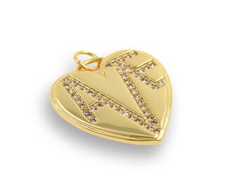 Colgante de carta de corazón lleno de oro de 18 quilates, collar de corazón de melocotón Micropavé CZ, amuleto de carta, colgante de amor, suministros de joyería de bricolaje, 20x22 mm