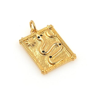 18K Gold Filled Rectangular Snake Pendant, Micropavé CZ Snake Necklace, Reptile Jewelry, Snake Jewelry, DIY Jewelry Supplies, 24x15x1.7mm
