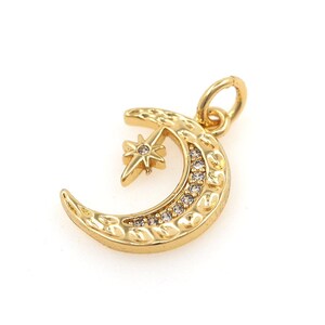 18K Gold Filled Crescent Moon Pendant, Moon Charm, Micropavé CZ Moon Star Charm, North Star Jewelry, DIY Jewelry Supplies,20x12.5x1.4mm