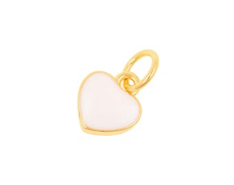 Sweet Heart 18K Gold Filled Charm Featuring White Enamel Detail for Bracelet and Necklace Accents 8x7mm