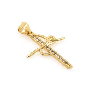 Sword Pendant,Micropavé CZ Cross Pendant,Christian Charm, 18K Gold Filled Crucifixion Jewelry,For Jewelry Making