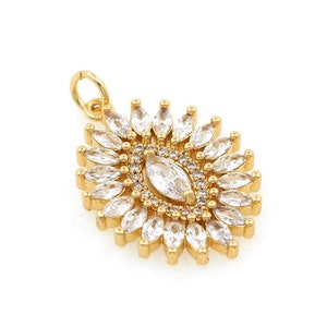 18K Gold Filled Oval Pendant, CZ Micropavé Oval Crystal Charm Necklace, For Jewelry Making
