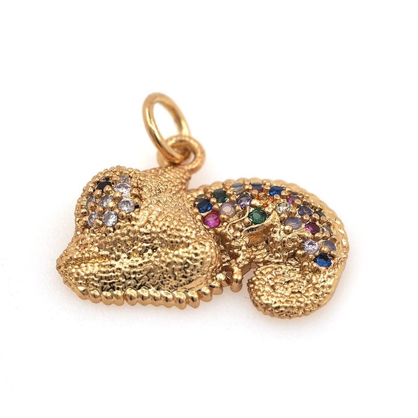 Micropavé CZ Chameleon Pendant, 18K Gold Filled Chameleon Necklace, Lizard Charm, Animal Pendant, DIY Jewelry Supplies, 17x19x3.8mm