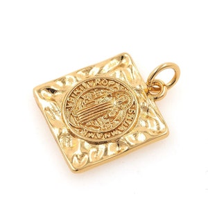 Ciondolo quadrato della Vergine Maria riempito in oro 18 carati, ciondolo geometrico, gioielli Mary, collana cattolica, forniture per gioielli fai-da-te, 20,7x14,8x2,2 mm
