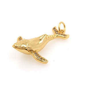 18K Gold Filled Whale Pendant, Whale Charm, Micropavé CZ Whale Jewelry, Sea Life Necklace, DIY Jewelry Supplies, 30.5x19x6.7mm