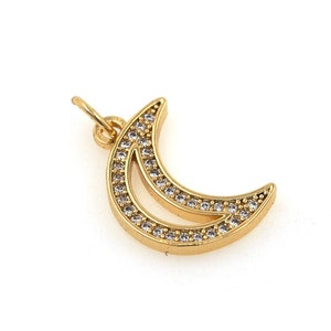Micropavé CZ Moon Pendant, 18K Gold Filled Openwork Moon Charm, Crescent Moon Charm, Moon Jewelry, DIY Jewelry Supplies, 20x11x1.5mm