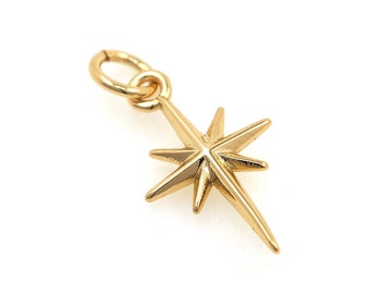 North Star Pendant, 18K Gold Filled North Star Necklace, Micropavé CZ Star Pendant, Starburst Charm, DIY Jewelry Supplies, 20x9.5x2.5mm