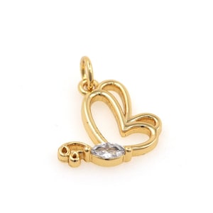 Micropavé CZ Colgante de mariposa calado, Collar de mariposas lleno de oro de 18 quilates, Colgante volador, Amuleto de insectos, Suministros de joyería de bricolaje, 18.5x15.5x2.4mm