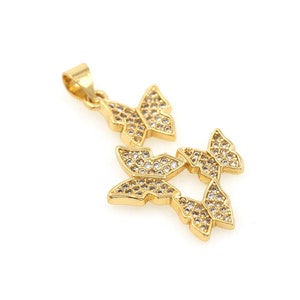 Micropavé CZ Butterfly Pendant, 18K Gold Four Butterfly Pendant, Earring Necklace Pendant, Animal Pendant, Para la fabricación de joyas
