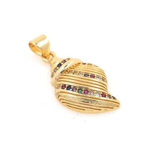 Micropavé CZ Conch Pendentif, 18K Plaqué Or Conque Collier Charme, Charme de Plage, Boucle d’Oreille Bracelet Collier Pendentif pour la Fabrication de Bijoux