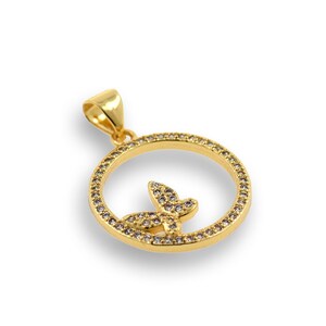 Colgante redondo lleno de oro de 18 quilates, colgante de mariposa, collar de mariposa Micropavé CZ, amuleto volador, colgante de insectos, suministros de joyería de bricolaje, 18x20 mm