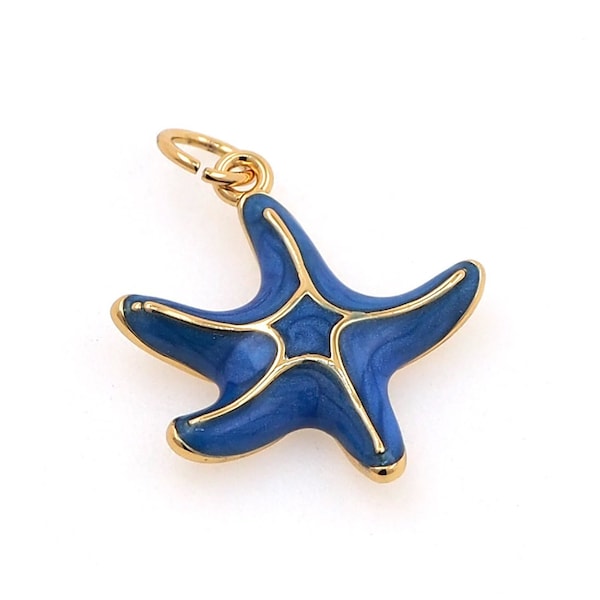 18K Gold Filled Enamel Starfish Pendant, Enamel Jewelry, Starfish Charm, Beach Charm, Animal Pendant, DIY Jewelry Supplies, 23x17x3.3mm