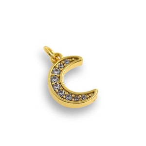 18K Gold Filled Moon Pendant, Micropavé CZ Moon Necklace, Crescent Charm, DIY Jewelry Supplies, 9x13mm