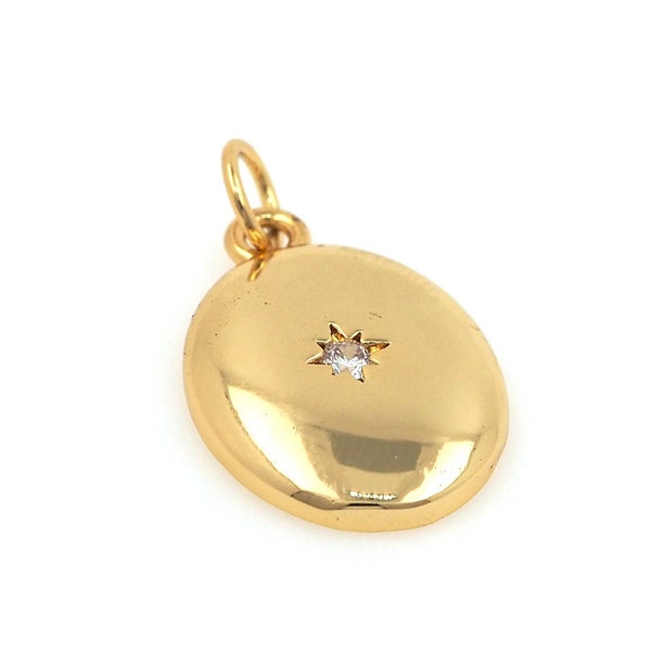 18K Gold Filled Oval Simple Pendant, Micropavé CZ Polaris Necklace, Star Charm, Oval Jewelry, DIY Jewelry Supplies, 22x17x2.5mm