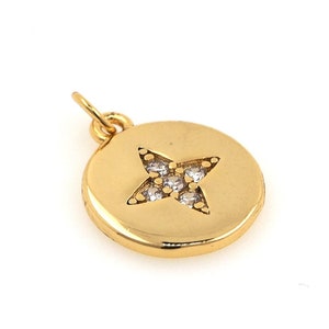 18K Gold Filled Round Polaris Pendant, Micropavé CZ Polaris Necklace, Octagon Jewelry, DIY Jewelry Supplies,17x12x1.5mm